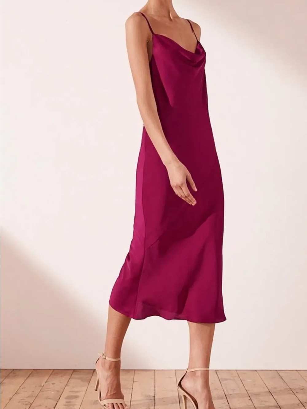 Forever 21 Magenta Cowl Neck Satin Slip Dress